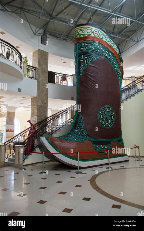 A giant Mongolian boot inside information center of the Genghis Khan Equestrian Statue (130 feet ...