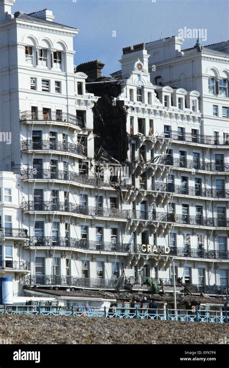 Exterior view showing damage to the Grand Hotel in Brighton following ...