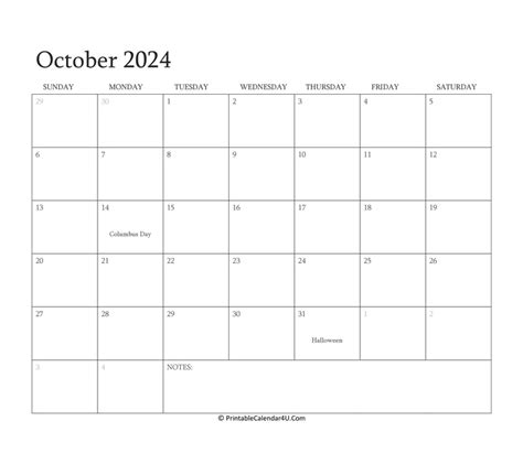 October 2024 Calendar Templates