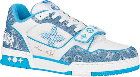 Louis Vuitton White & Light Blue Strap 'LV Trainer' Sneakers | INC STYLE