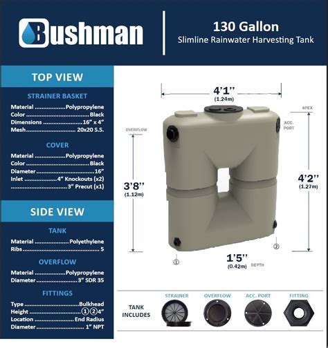 Bushman Slimline Rainwater Tank - 130 Gallon | TankAndBarrel.com