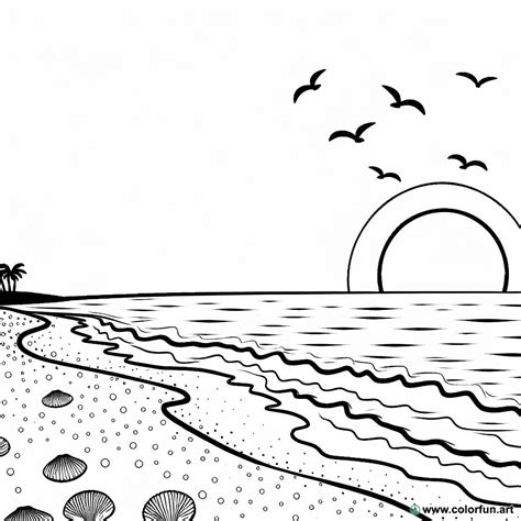 Dibujo para colorear de una puesta de sol sobre el mar. Descargar o Imprimir de forma gratuita