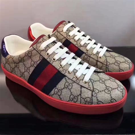 Gucci Men Ace GG Supreme Canvas Sneaker Shoes-Red - LULUX