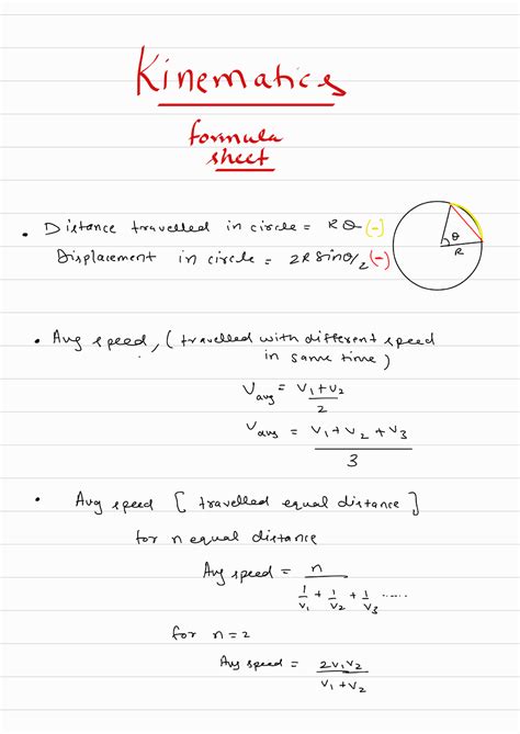 Kinematics formula sheet 240114 182149 - Physics HL - Studocu