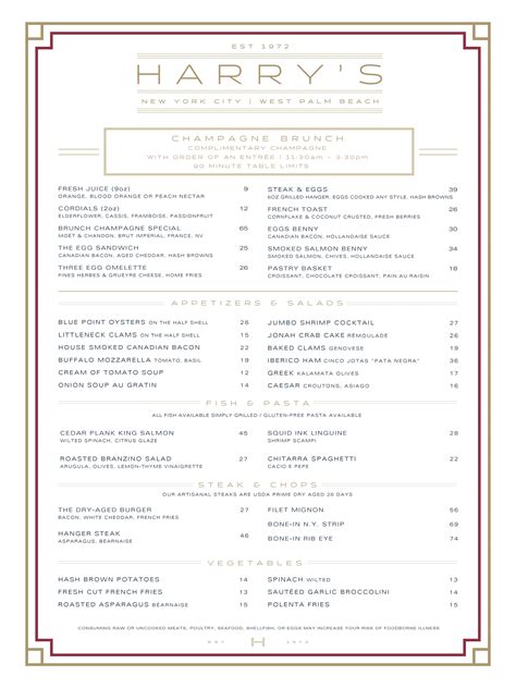 Harry's Bar & Restaurant | New York City Menu