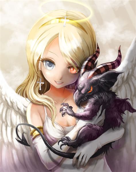 Anime girl angel eith blonde hair, blue & yellow eyes, and a demon | Evil anime, Anime angel ...