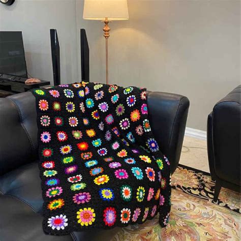 Crochet Throw for Sofa and Bed Checkered Bohemian Tara - ShopiPersia