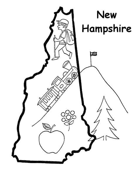 USA-Printables: State outline shape and demographic map - State of New Hampshire Coloring Pages