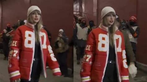 WATCH: Taylor Swift pulls up to the chilly Arrowhead stadium rocking Travis Kelce jacket ahead ...