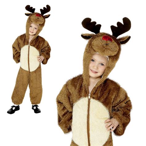 Kids Unisex Rudolph Red Nose Reindeer Plush Jumpsuit Christmas Costume ...