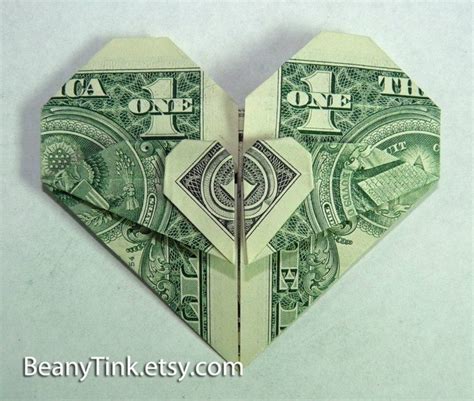 origami heart made out of a one dollar bill Money Origami Heart, Easy ...