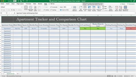 Apartment Tracker and Comparison Chart Excel Spreadsheet - Etsy