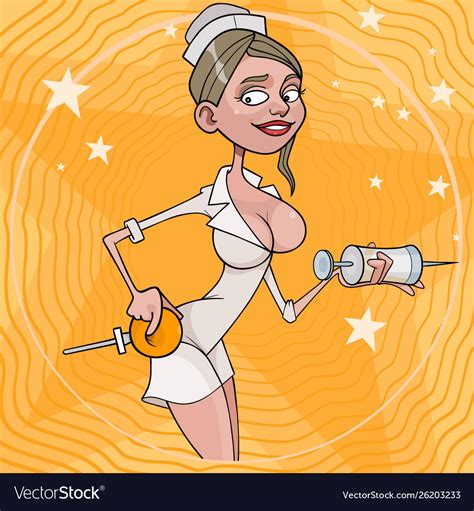 Funny cartoon nurse with enema and syringe Vector Image