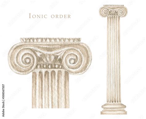 Watercolor antique ionic column, Ancient Classic Greek ionic order ...