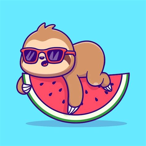 Free Vector | Cute Sloth Laying On Watermelon With Glasses Cartoon ...