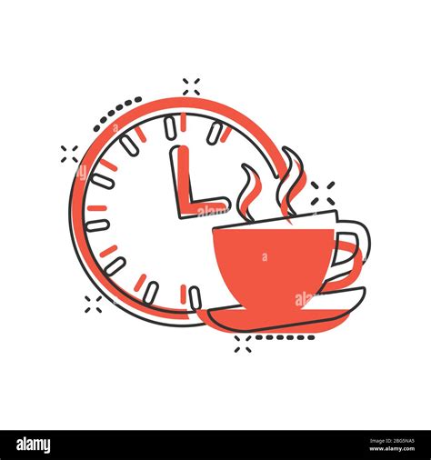 Coffee break icon in comic style. Clock with tea cup cartoon vector illustration on white ...