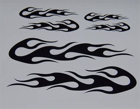 FLAME VINYL DECALS BIKE HELMENT GAS TANK STICKERS BLACK NEW SET OF 3 ...