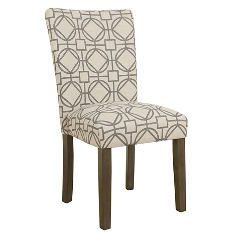 Parson Dining Chairs with Trellis Patterned Fabric Upholstered Seating, Beige and Gray, Set of ...