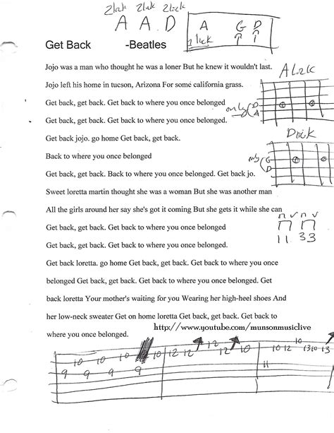 Get Back (The Beatles) Guitar Chord Chart | Guitar chords and lyrics, Just lyrics, Guitar ...