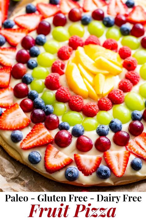 This paleo fruit pizza has a sugar cookie crust with a cashew “cream cheese” icing and all your ...