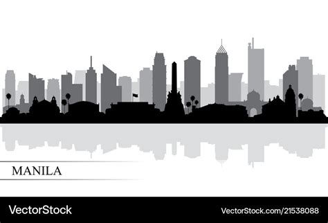 Manila City Skyline Silhouette Background Vector Image | The Best Porn ...