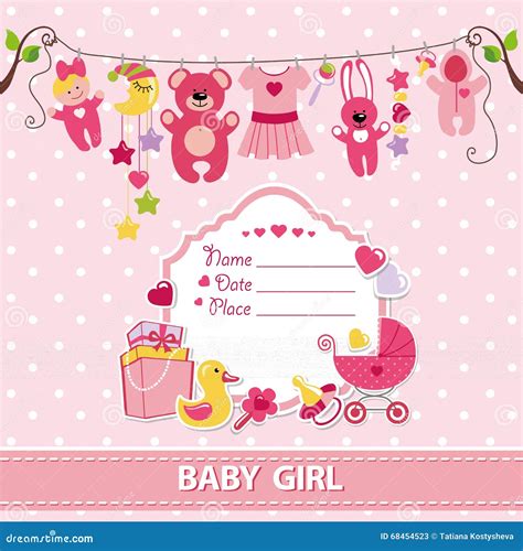 New Born Baby Girl Card Shower Invitation Template Stock Vector ...