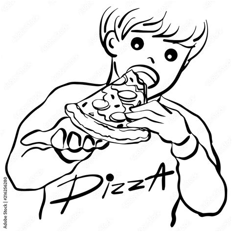 boy eating pizza vector illustration hand drawing design Stock Vector ...