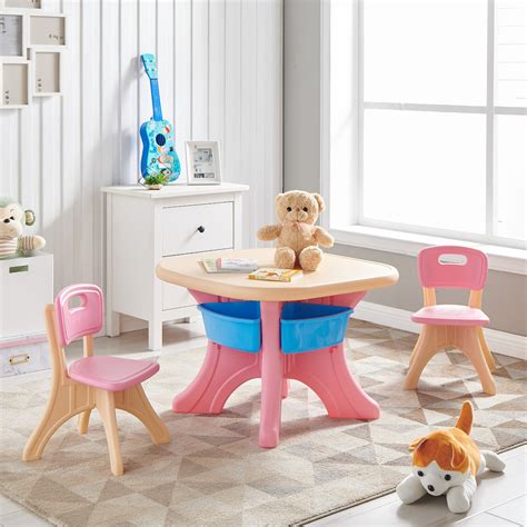 3pcs Children Activity Table w/ Chair Art Table Detachable Storage Bin – XtremepowerUS