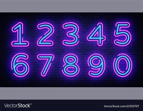 Number symbols collection neon sign vector. Design element number template neon icon, light ...