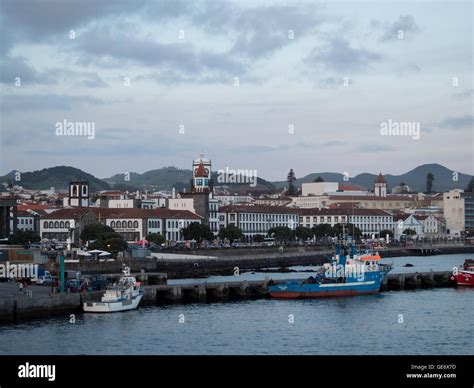 View of Ponta Delgada city center from across the port Stock Photo - Alamy