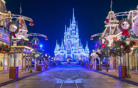 Photo Wallpaper Home, Lights, Night, Castle, Park, - Disney World ...