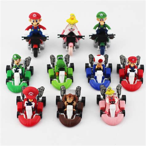 10Pcs/Set Super Mario Bros Kart Pull Back Car PVC Action Figure Toys Mario Cars Karts 3~5cm Free ...