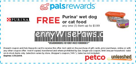 Petco: NEW Free Purina Wet cat OR dog food item and 20% off Purina dog ...