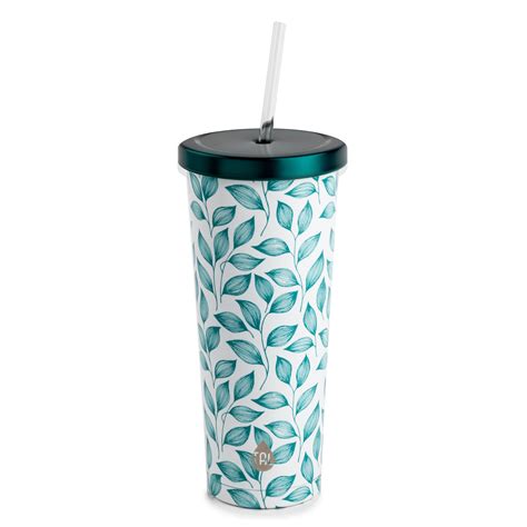 TAL Stainless Steel Coolie Tumbler with Straw 24 fl oz, Green Leaf ...