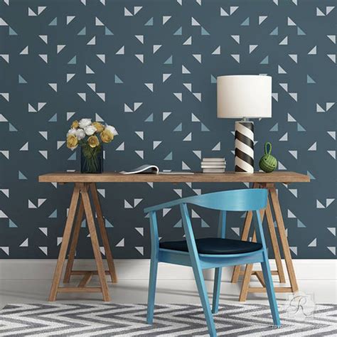 Painted Geometric Triangles Wallpaper Wall Stencils | Royal Design ...