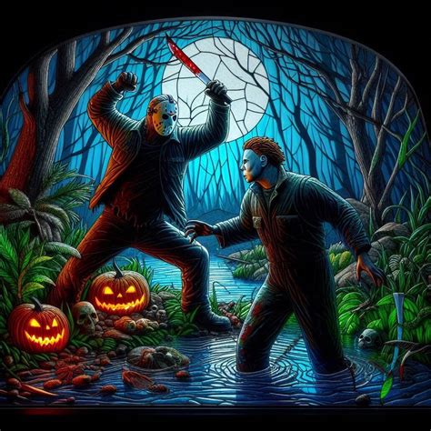 Michael Myers Vs Jason Voorhees (Glass) by steveo-hart on DeviantArt