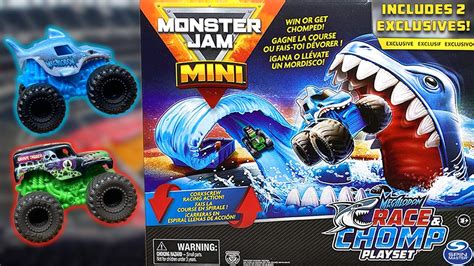 SPIN MASTER MONSTER JAM MINI | MEGALODON RACE & CHOMP PLAYSET! - YouTube