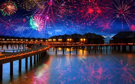 Download Night Maldives New Year Photography Fireworks HD Wallpaper