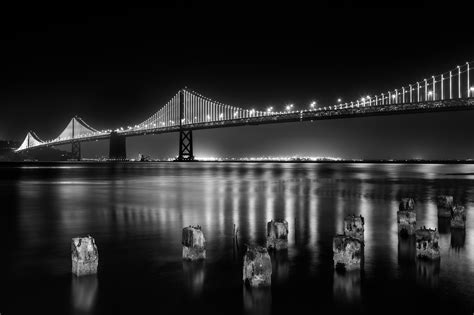 San Francisco Bay Bridge At Night Time Monochrome 5k Wallpaper,HD ...