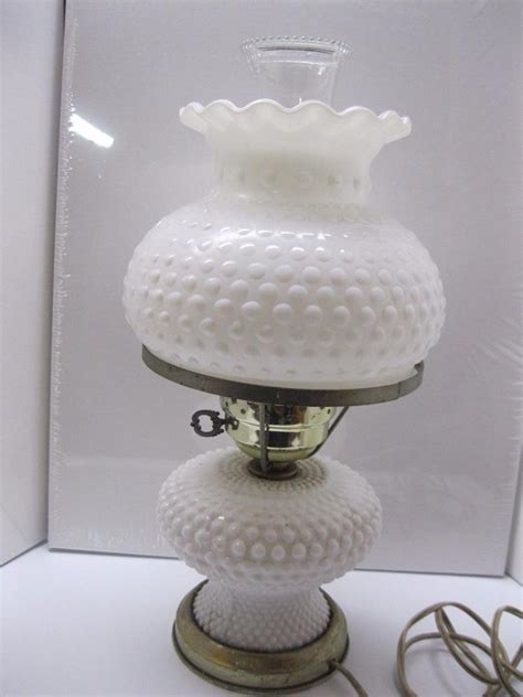 Mid Century White Hobnail Milk Glass Hurricane Lamp 11 X 6Working ...