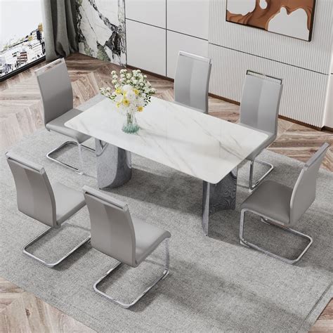 Dining Table.Marble Glass Sticker Desktop,Stainless Steel Legs - Bed Bath & Beyond - 39899231