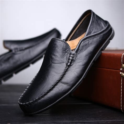 Mocassins en cuir véritable pour homme, chaussures plates et décontractées, respirantes et ...