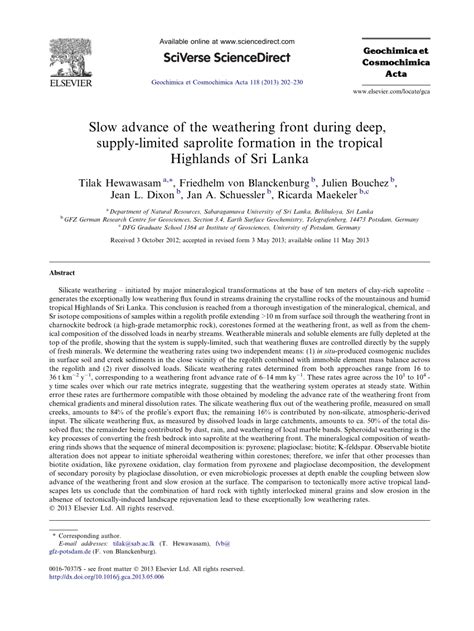 (PDF) Slow advance of the weathering front during deep, supply-limited ...