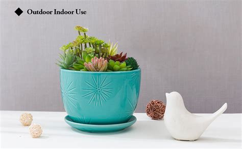 Amazon.com: MyGift 7 Inch Turquoise Ceramic Indoor Plant Pot with ...