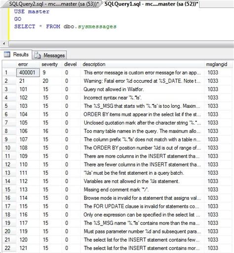 Get List Of All Error Codes In SQL Server 2008