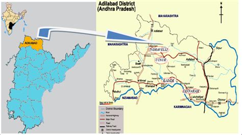 Map showing the location of Adilabad district and study area (marked ...