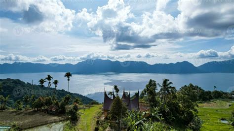 Aerial view of panorama of Maninjau Lake West Sumatra, Danau maninjau. sumatra, Indonesia ...