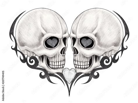 Art Heart Skull Tattoo. Hand pencil drawing on paper. Stock Illustration | Adobe Stock