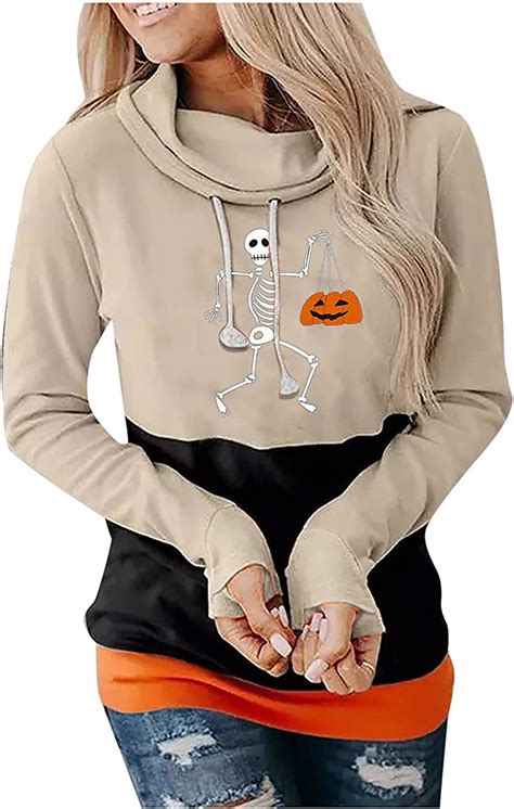 Halloween Hoodie for Women's Girl's Cute Hoodies with Large Front Pocket Women Casual Crewneck ...