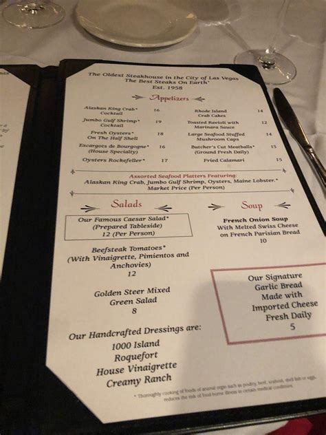 Menu at Golden Steer Steakhouse Las Vegas, Las Vegas